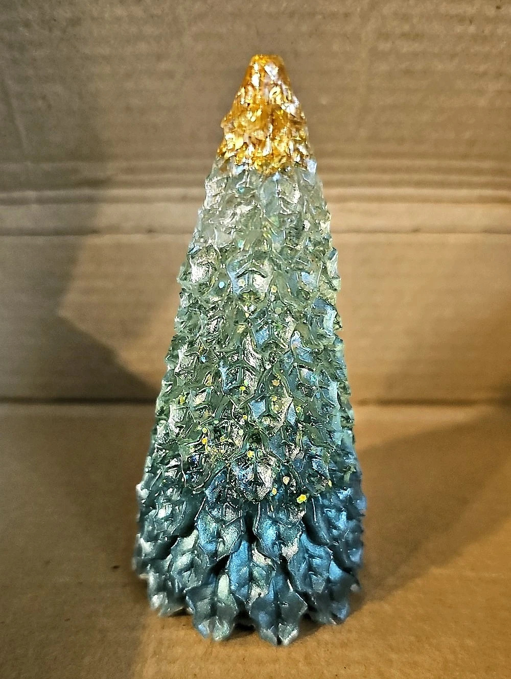 Hand Crafted 4" Blue Gold Christmas Tree Resin Figurine Decor - Picture 2 of 5